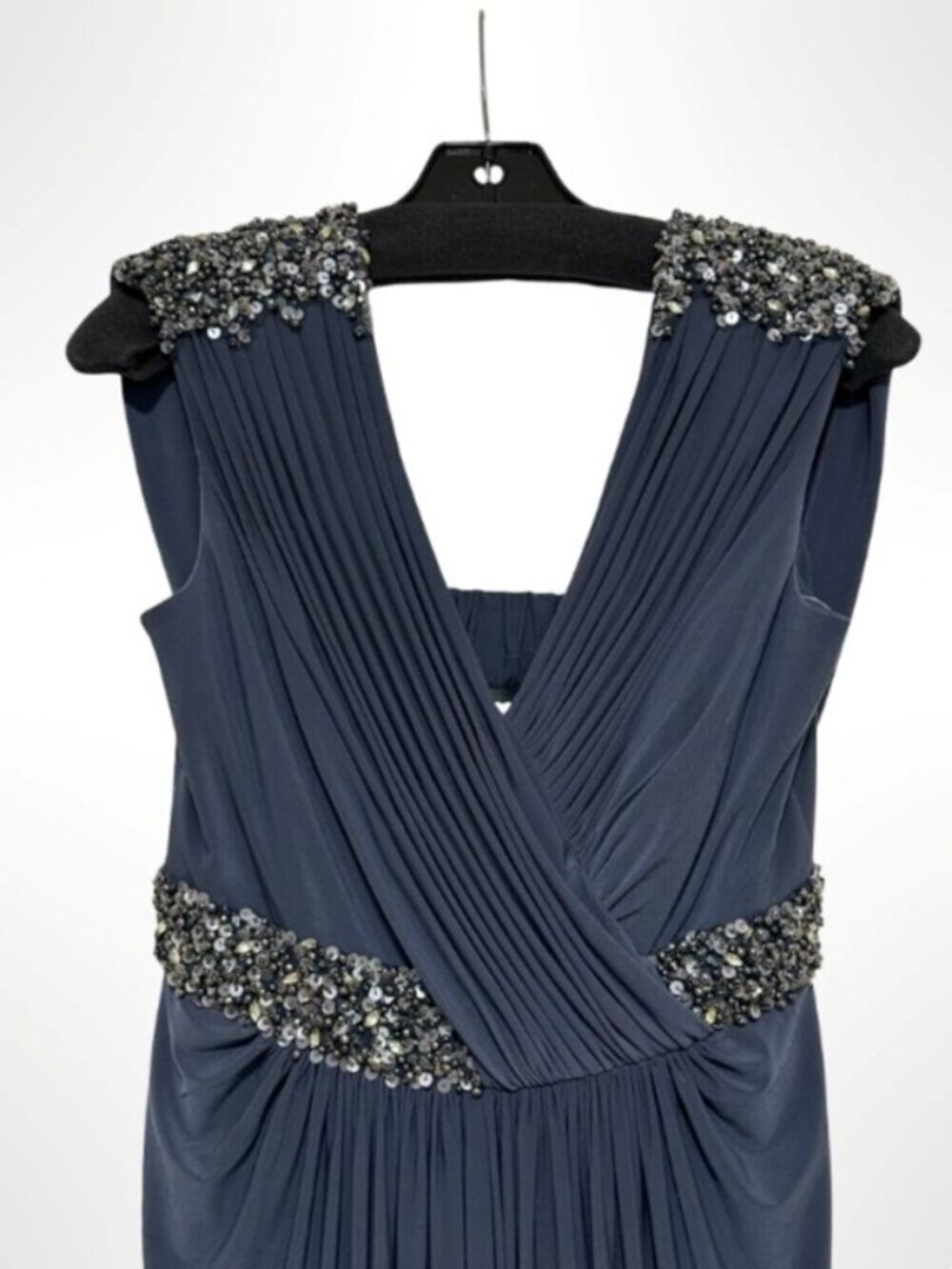 RICKIE FREEMAN FOR TERI JON Beaded Mother of the Bride Gown Pewter Size 6 NWT